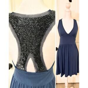 💙✨ Silence + Noise Navy Racerback Cutout Dress Size S Sequin Back Flirty Chic